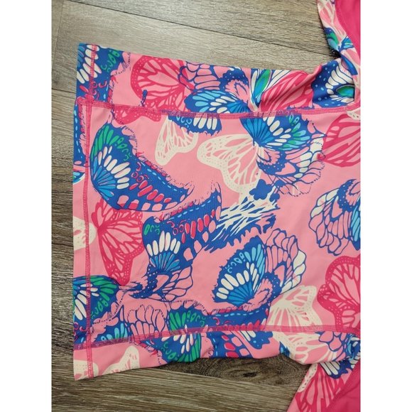 Patagonia Youth Girl Size M(10) Pink Butterfly Rash Guard Sun Protection UPF SS - Picture 6 of 8